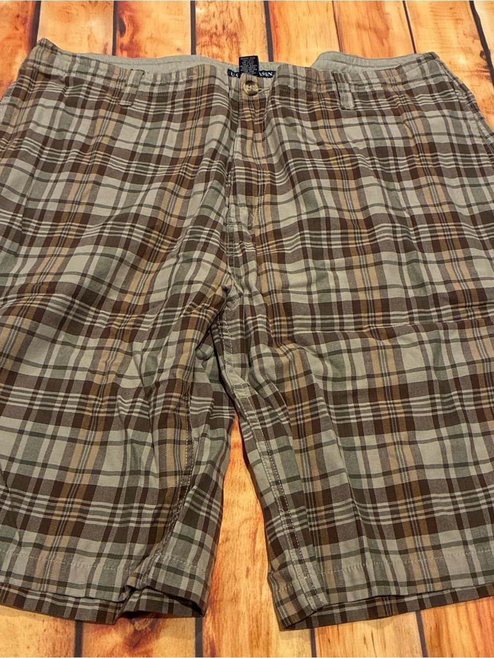 U.S. Polo Assn. Plaid Cotton Shorts in Brown and Gray